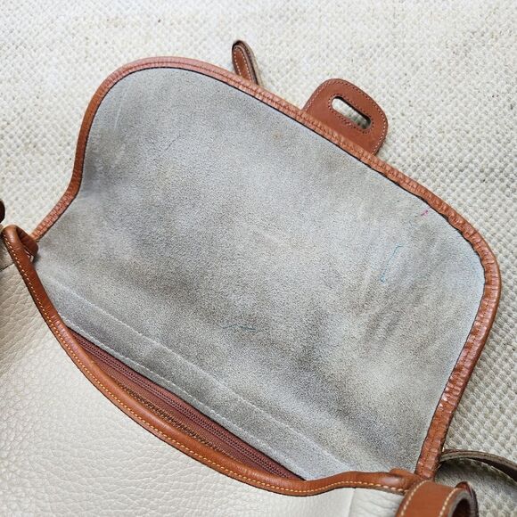 Vintage Dooney Burke Pebbled All Weather Leather Bone Brown Large Equestrian Bag - Picture 8 of 11